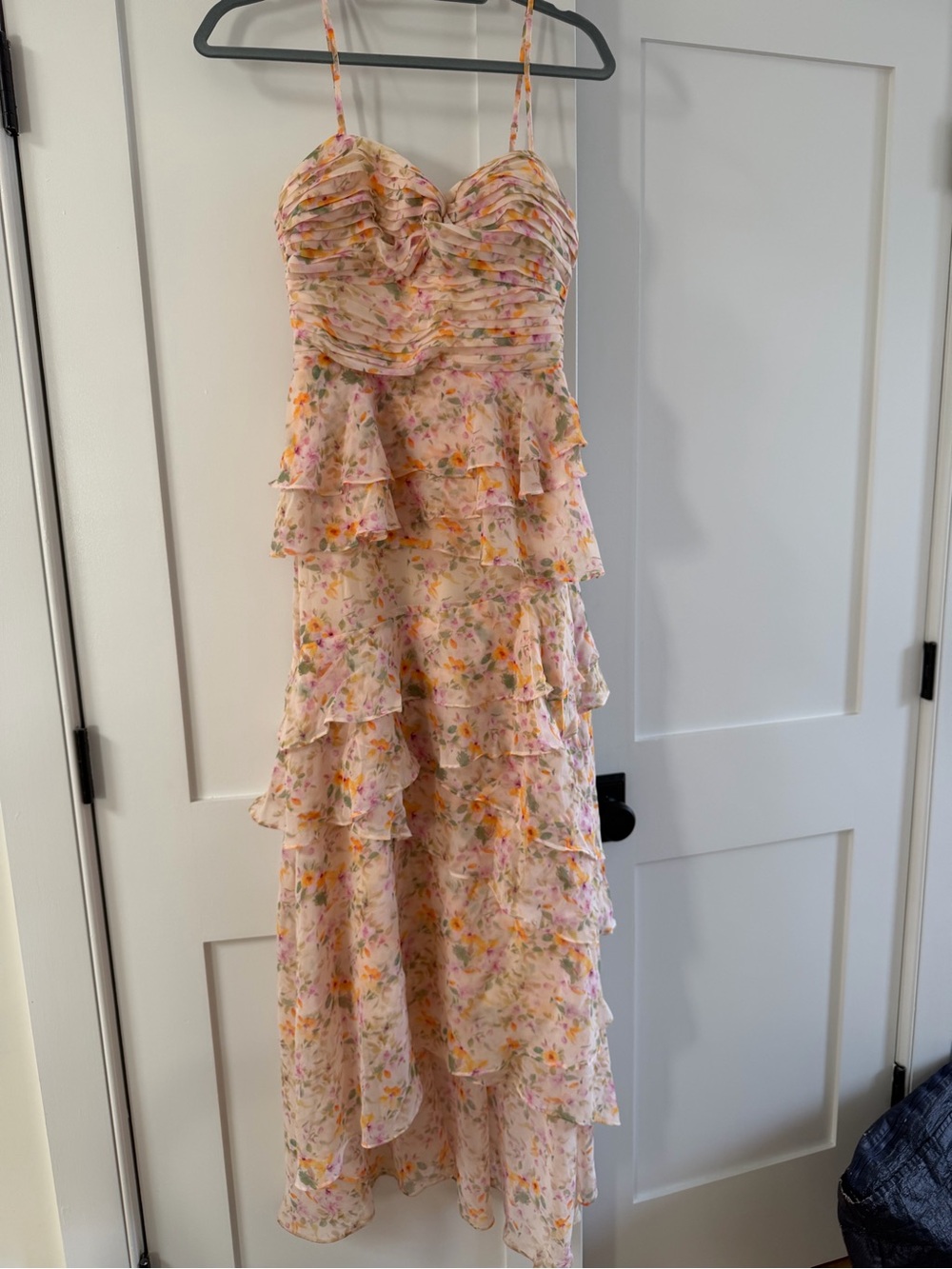 ASTR Floral Tiered Ruffle Maxi Dress in Blush Pink